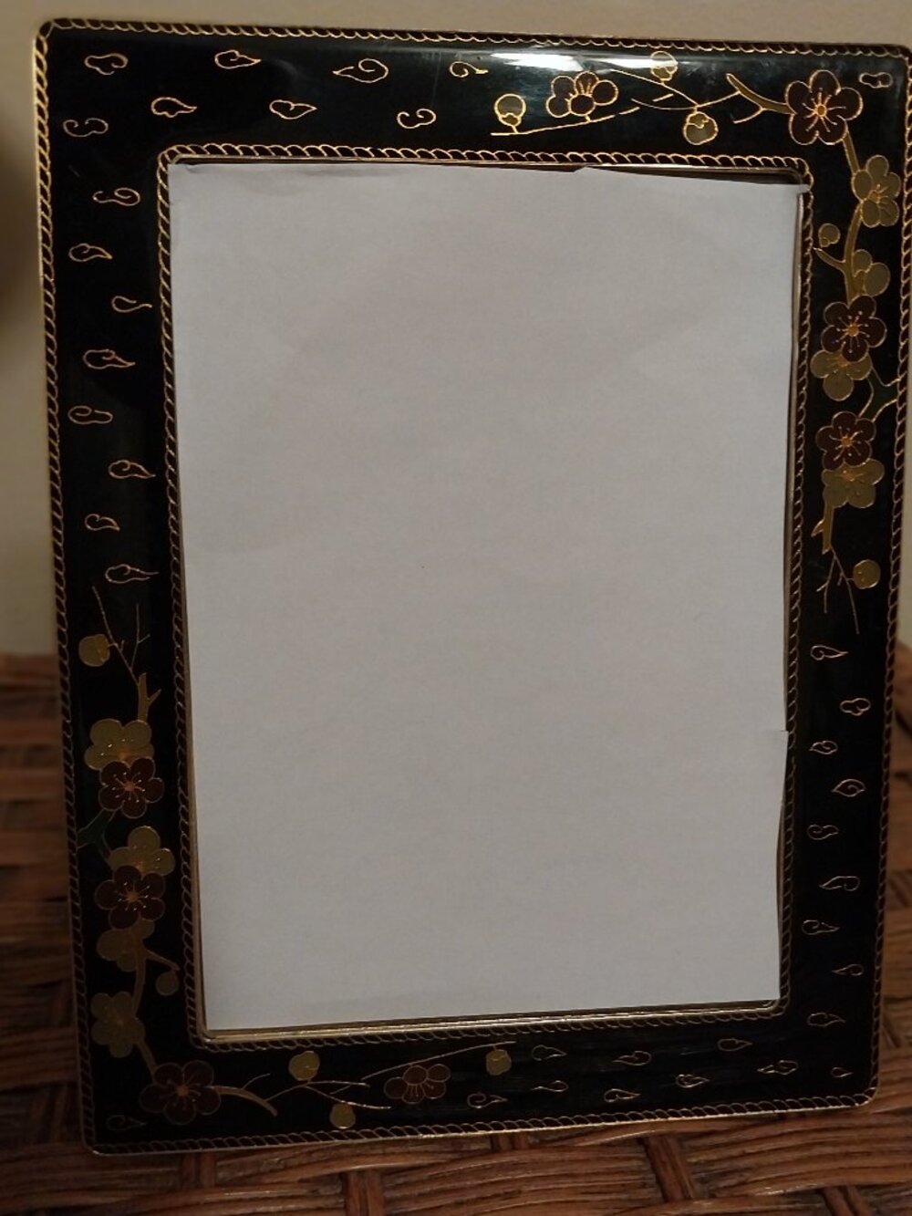 CLOISONNE' PICTURE FRAME 5X7 FLORAL DESIGN BRASS w/ LACQUER COATING